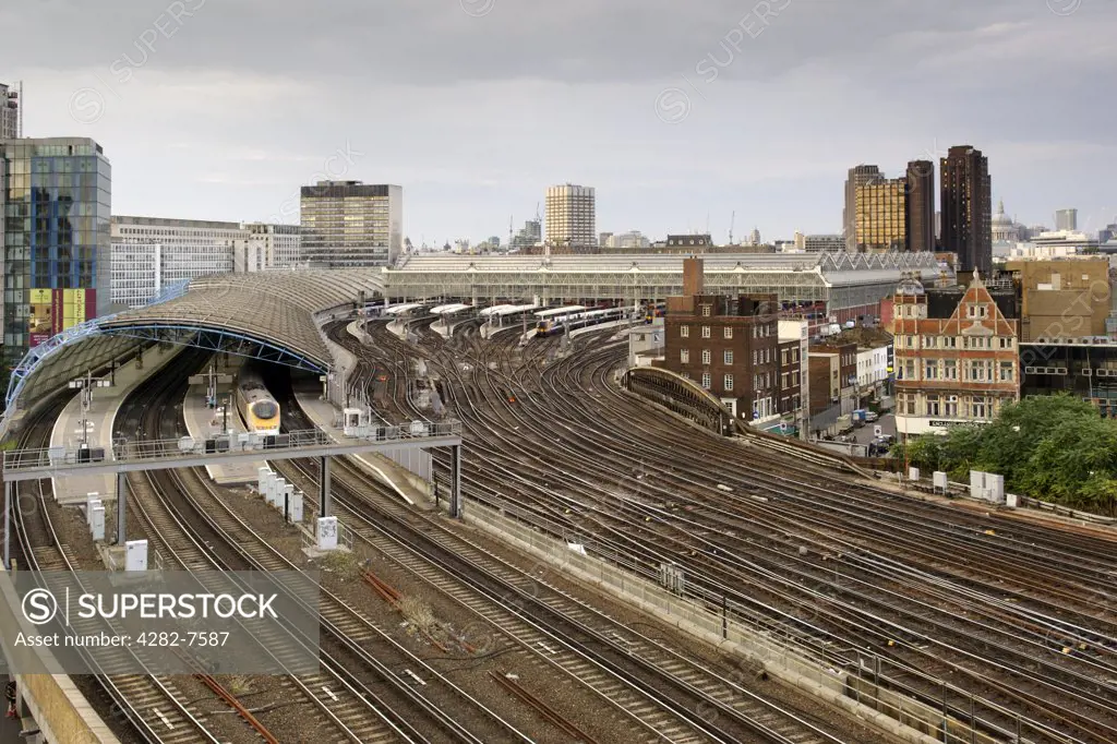 England, London, Waterloo. View of Waterloo train station.