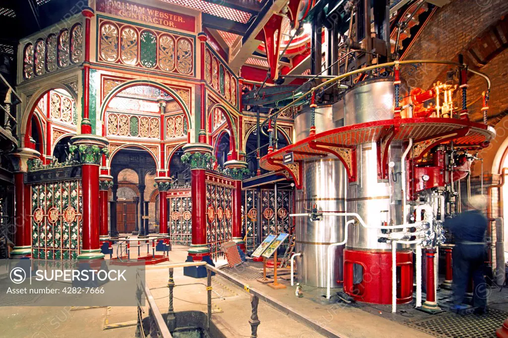 England, London, Bexley. The ornate interior of the Victorian era Crossness Pumping station in East London.
