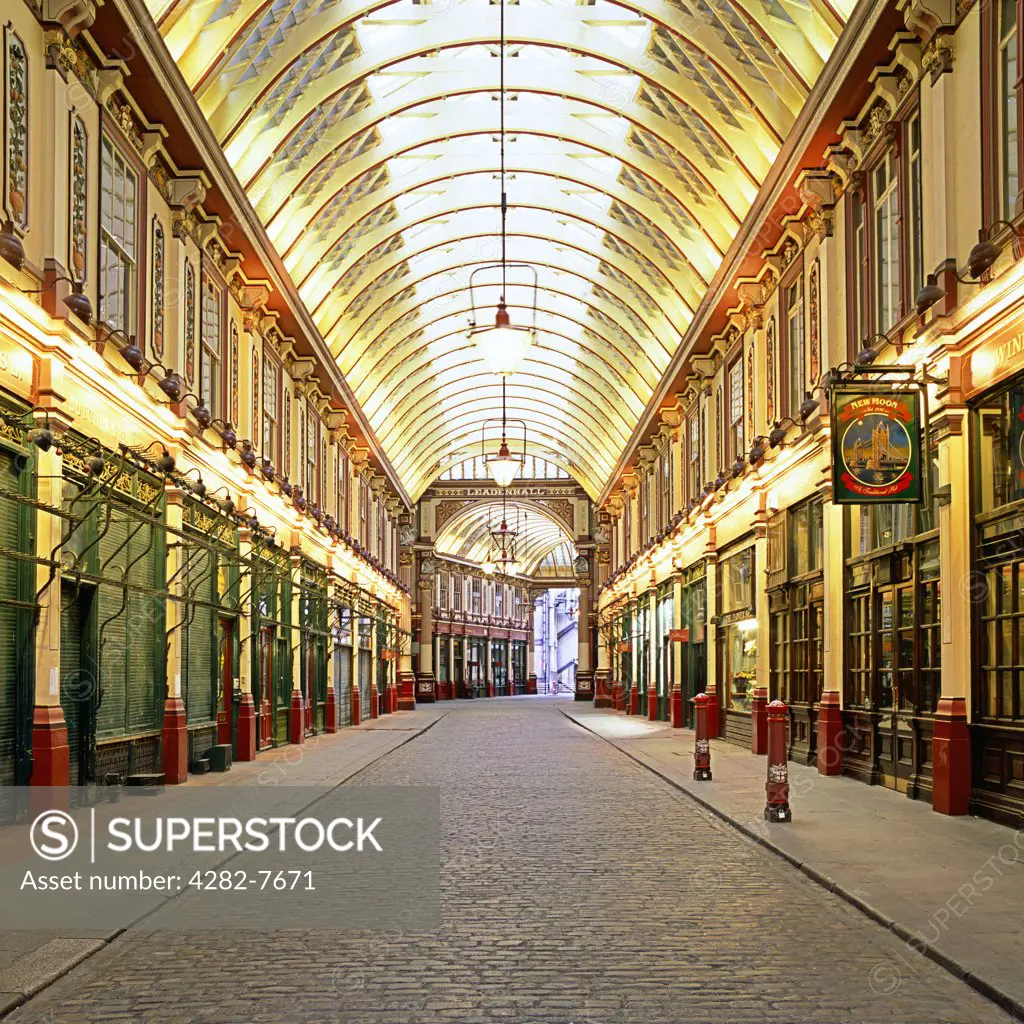 England, London, City of London. An interior view of Leadenhall market in the City of London.