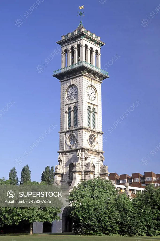 England, London, Islington. The Victorian era clock tower in Caledonian Park.