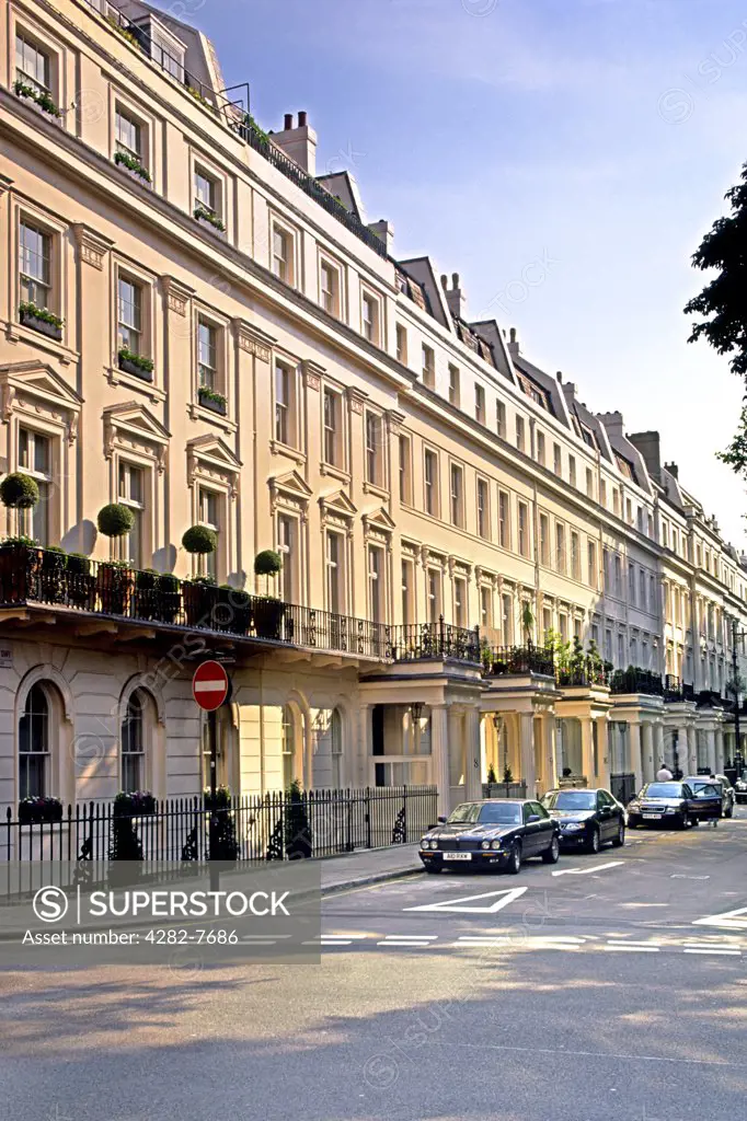 England, London, Belgravia. An exterior shot of the neo classical terraces of Eaton Square in Belgravia.