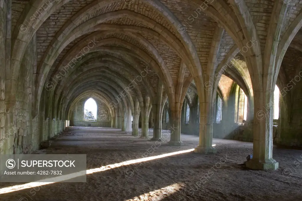 England, North Yorkshire, Fountains Abbey. The cloisters at Fountains Abbey.