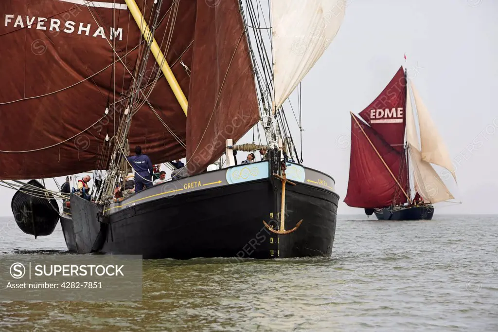 England, Kent, Chatham. Traditional Thames sailing barges on the River Medway.