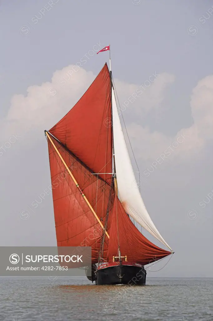 England, Kent, Chatham. A traditional Thames sailing barge on the River Medway.