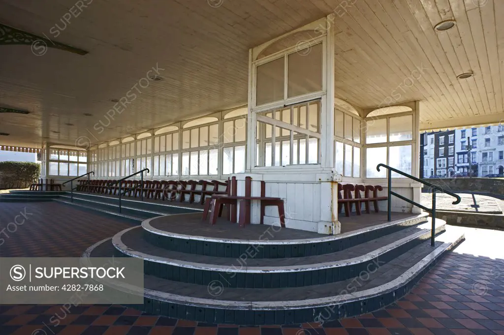 England, Kent, Margate. The Nayland Rock Shelter, a grade ll listed shelter on the seafront at Margate where T S  Eliot wrote part lll of The Waste Land in 1921.