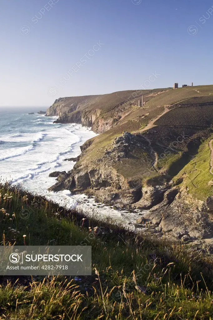 England, Cornwall, St Agnes. A view towards Wheal Coates tin mine on the North coast of Cornwall.