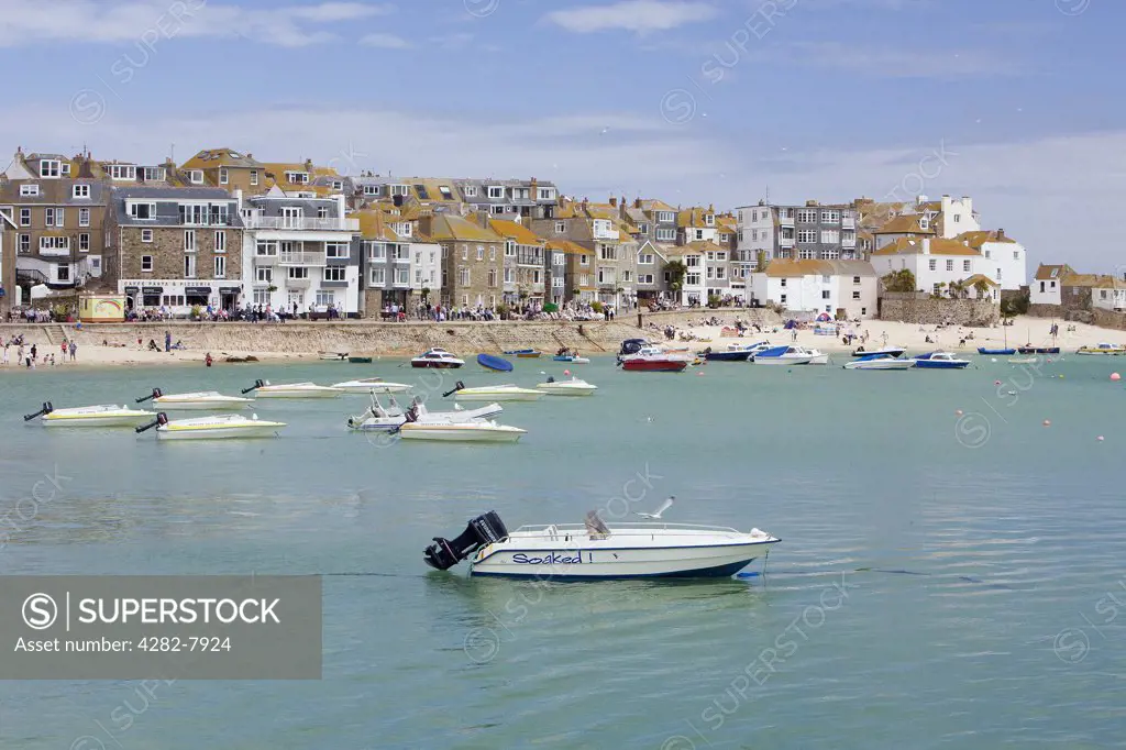England, Cornwall, St Ives. Boats moored in the Cornish seaside resort of St Ives.