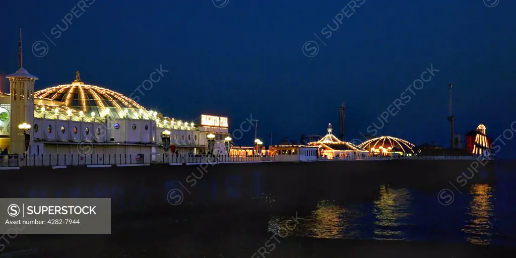 England, City of Brighton and Hove, Brighton. Brighton Pavillion Pier at night.