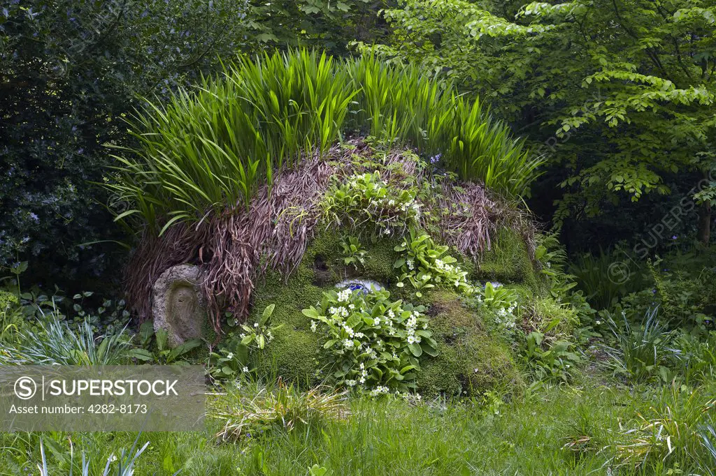 England, Cornwall, Near St Austell. The Giant's Head along Woodland Walk at The Lost Gardens of Heligan.