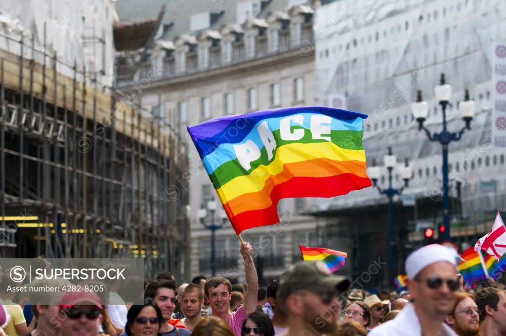England, London, Regent Street. Throngs of people on the streets of London at the Pride London Parade.