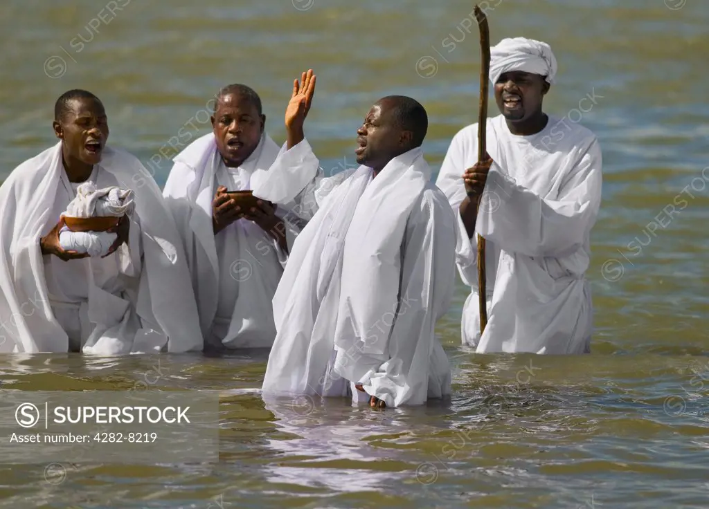 England, Essex, Southend-on-Sea. Members of an apostolic church preparing for a baptism.