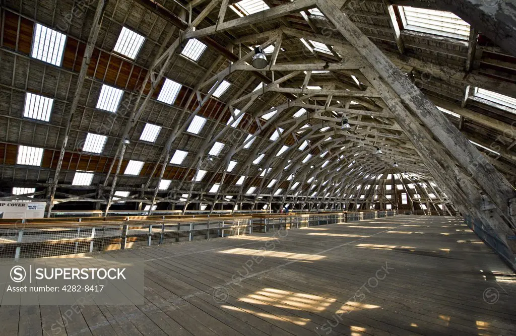 England, Kent, Chatham. The internal steel mezzanine floor of No.3 covered slip at the Historic Dockyard Chatham.