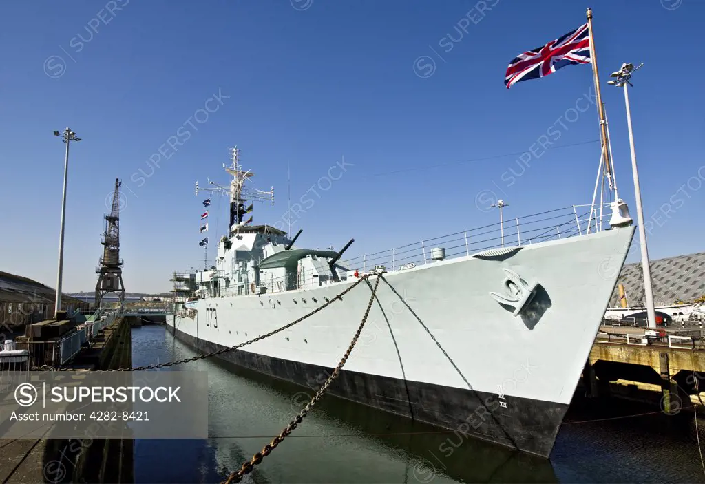 England, Kent, Chatham. HMS Cavalier (D73), the Royal Navy's last operational Second World War destroyer in her dock at the Historic Dockyard Chatham.