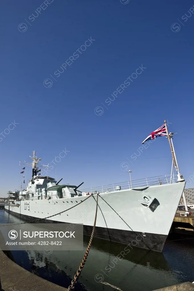 England, Kent, Chatham. HMS Cavalier (D73), the Royal Navy's last operational Second World War destroyer in her dock at the Historic Dockyard Chatham.