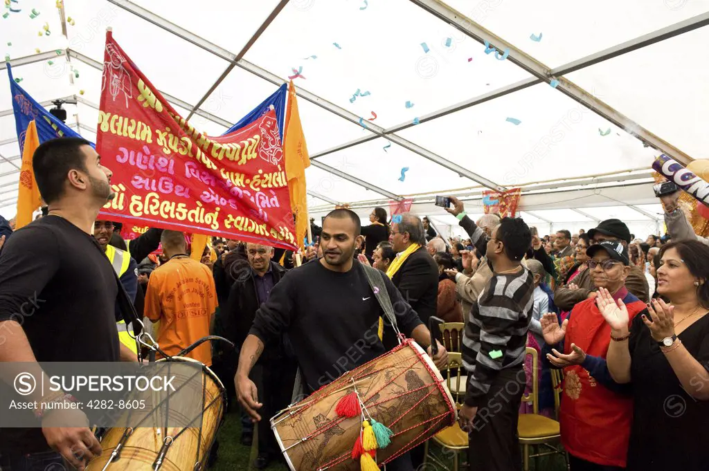England, Essex, Southend-on-Sea. A procession at a Ganesh festival.