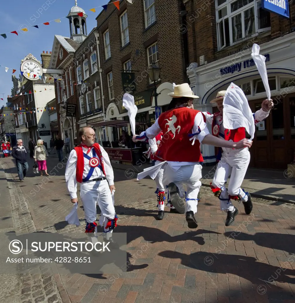 England, Kent, Rochester. East Kent Morris Men performing at the annual Sweeps Festival in Rochester.