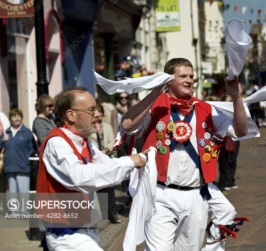 England, Kent, Rochester. East Kent Morris Men performing at the annual Sweeps Festival in Rochester.