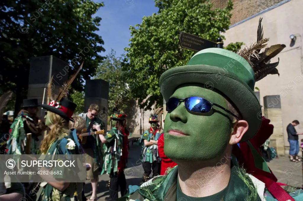 England, Kent, Rochester. A morris dancer from Green Dragon Morris at the annual Sweeps Festival in Rochester.