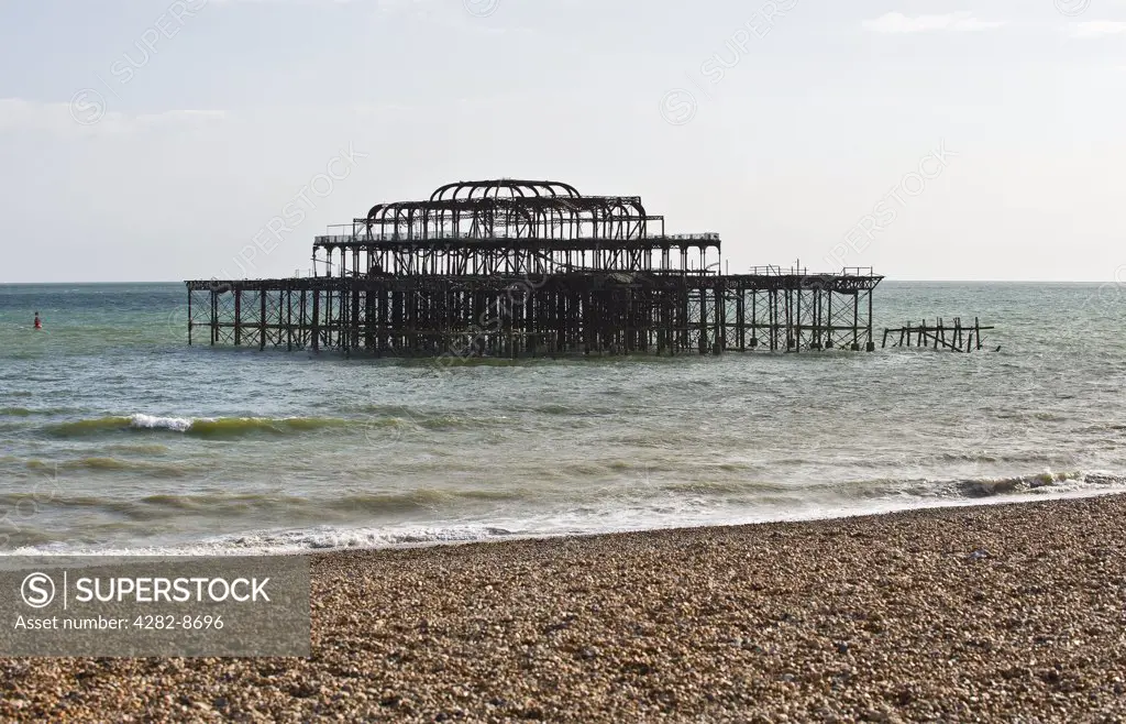 England, City of Brighton and Hove, Brighton. The remains of the West Pier at Brighton.