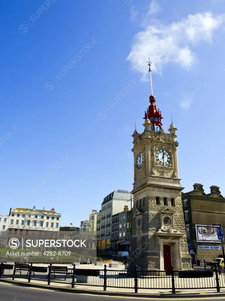 England, Kent, Margate. Margate Clock Tower, built in 1887 to celebrate Queen Victoria's Golden Jubilee, on the seafront.