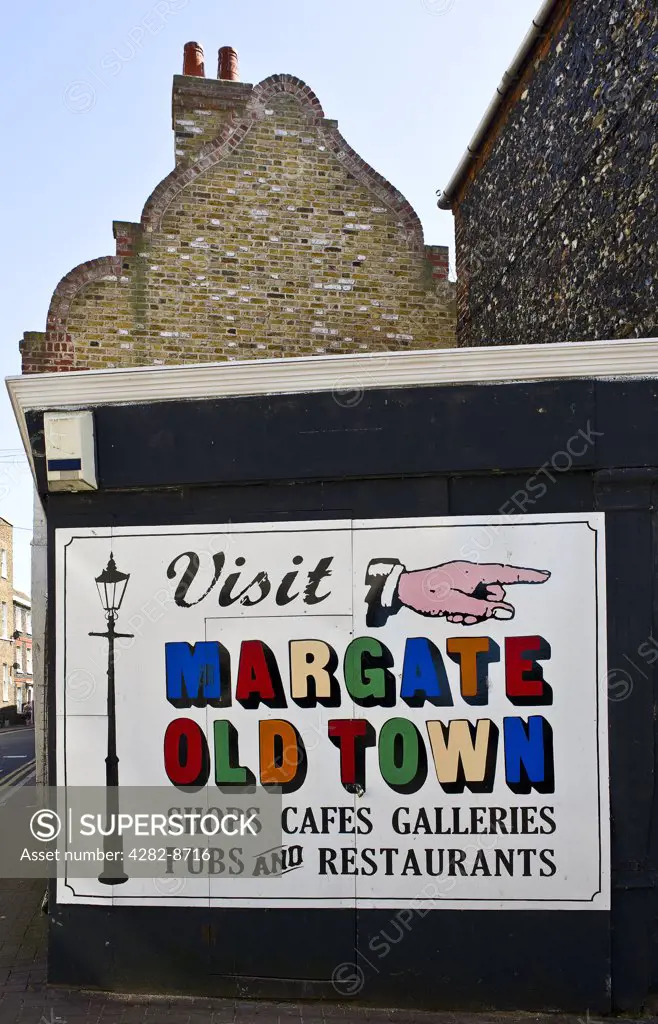 England, Kent, Margate. A sign for Margate Old Town.