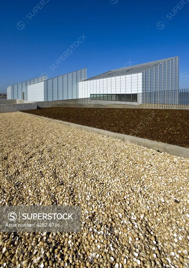 England, Kent, Margate. Landscaped area on Fort hill looking towards The Turner Contemporary arts gallery in Margate.