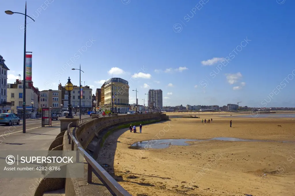 England, Kent, Margate. The seafront and sandy beach at Margate.