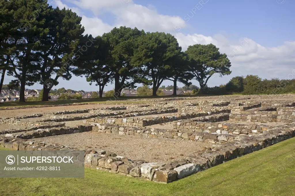 Wales, Gwynedd, Caernarfon. The remains of Segontium Roman Fort in Caernarfon. The fort dates back to 77 AD when the Romans spread their occupation of Britain into Wales.