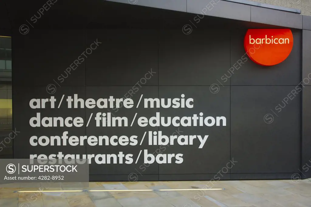 England, London, Barbican. Entrance into the Barbican, Europe's largest multi-arts and conference venue.