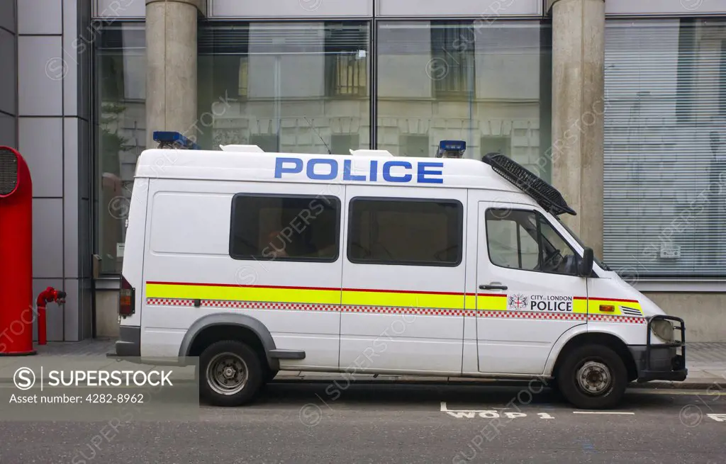 England, London, City of London. A City of London Police van parked at the side of a street.