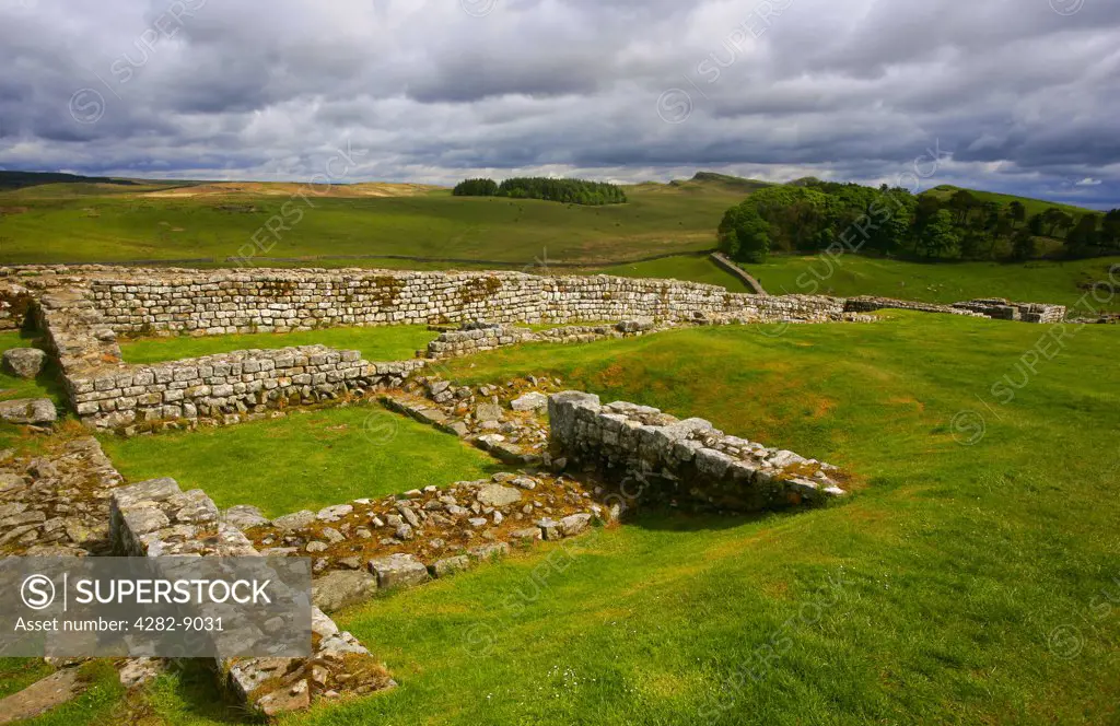 England, Northumberland, Haydon Bridge. North gate of Housesteads Roman Fort, the most complete Roman fort in Britain on Hadrian's Wall.