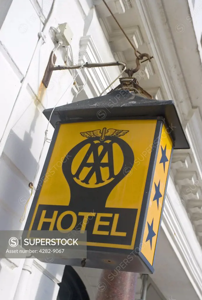 England, City of Brighton and Hove, Brighton. A hotel displaying an AA three star award outside the entrance.