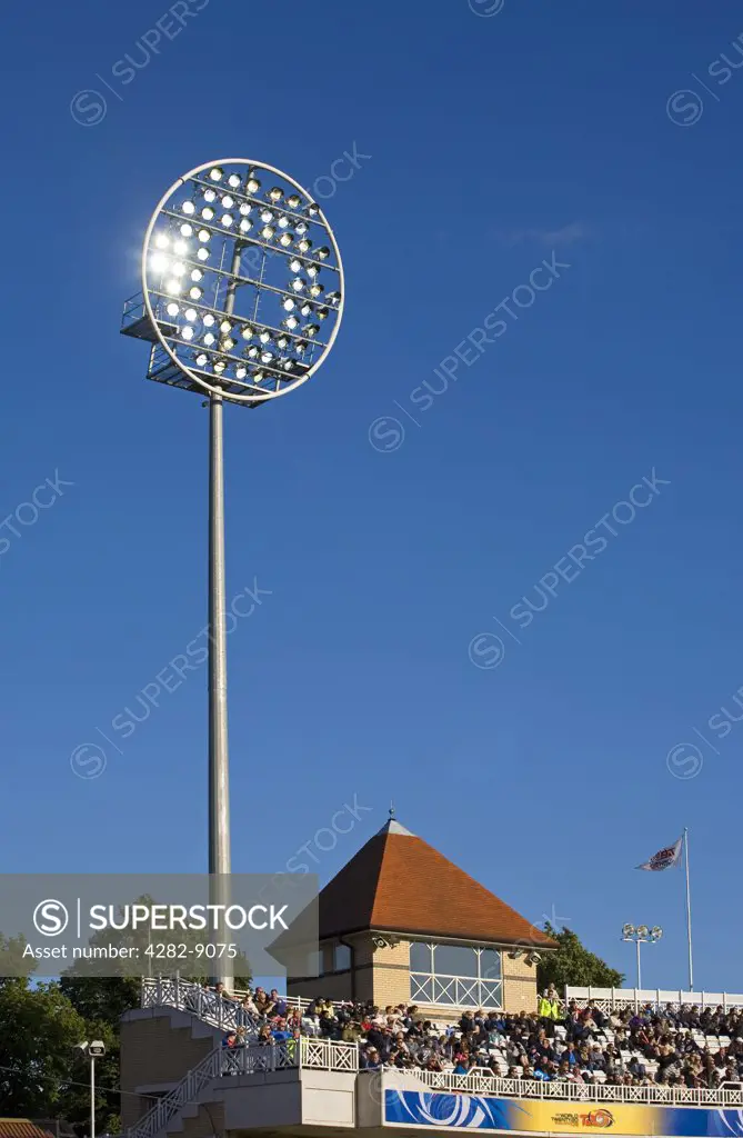 England, Nottinghamshire, West Bridgford. New floodlights at Trent Bridge, home of Nottinghamshire County Cricket Club.
