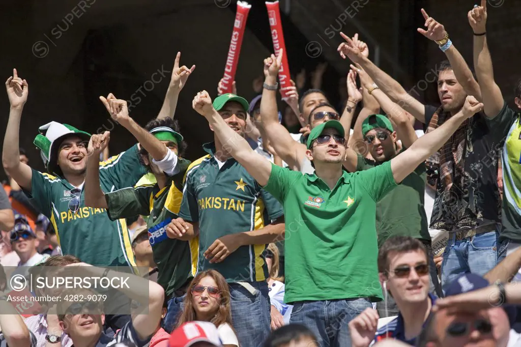 England, London, London. Pakistan cricket fans supporting their team.