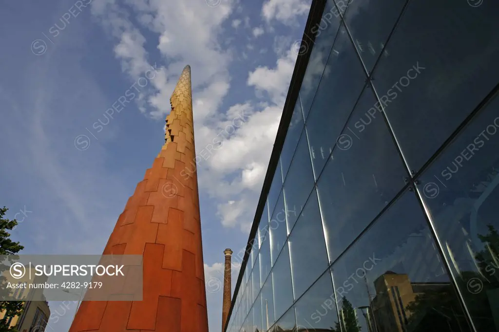 England, Bristol, Bristol. Sculptural coloured spire at Explore-at-Bristol near Millennium Square in Bristol.