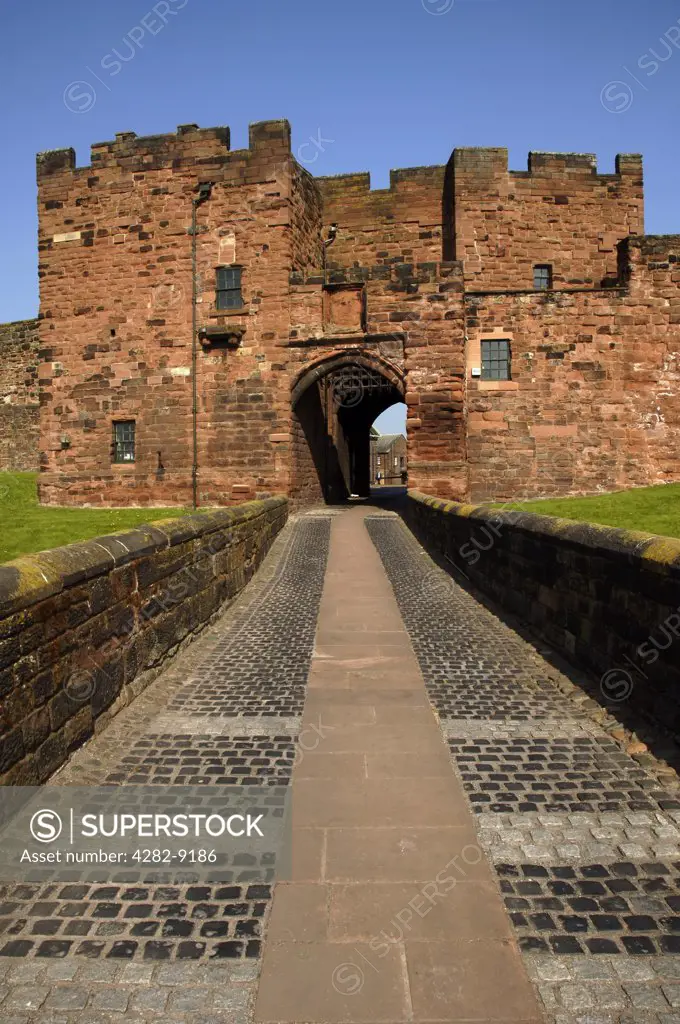 England, Cumbria, Carlisle. Entrance to Carlisle Castle in Cumbria.