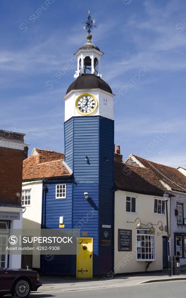 England, Essex, Coggeshall. The old clock tower in Coggeshall village.