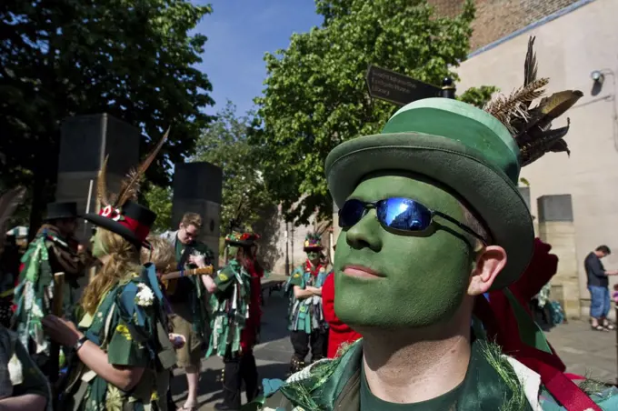 England, Kent, Rochester. A morris dancer from Green Dragon Morris at the annual Sweeps Festival in Rochester.