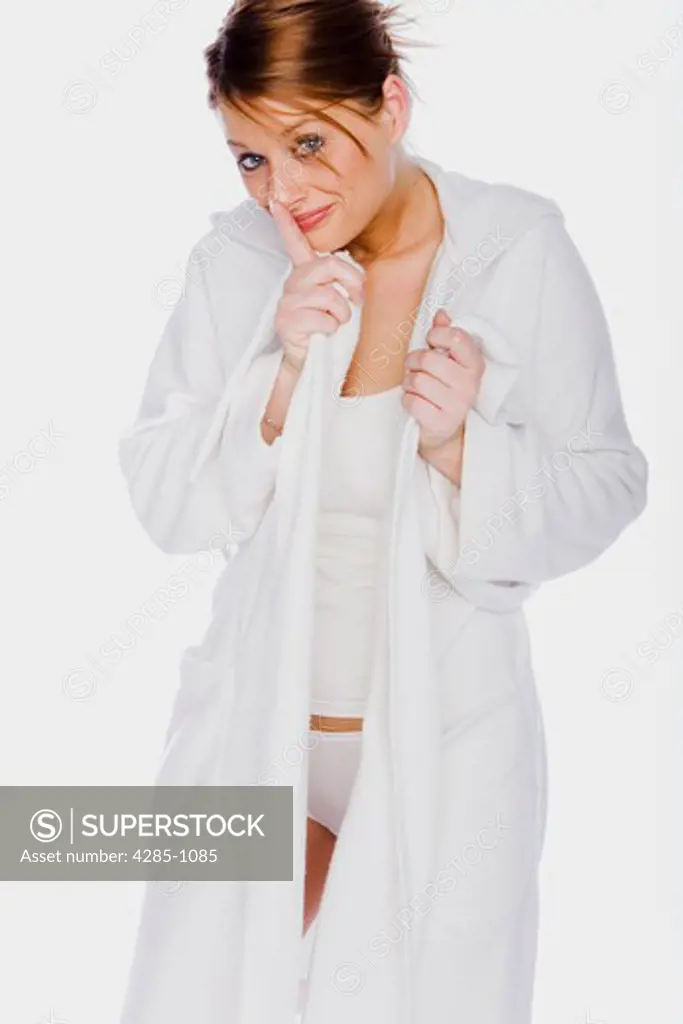 Woman in bath robe.