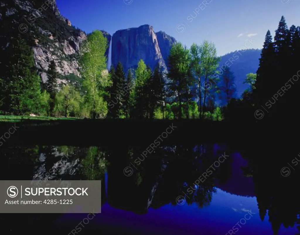 Yosemite Falls & meadow pool relection, Yosemite National Park, CA