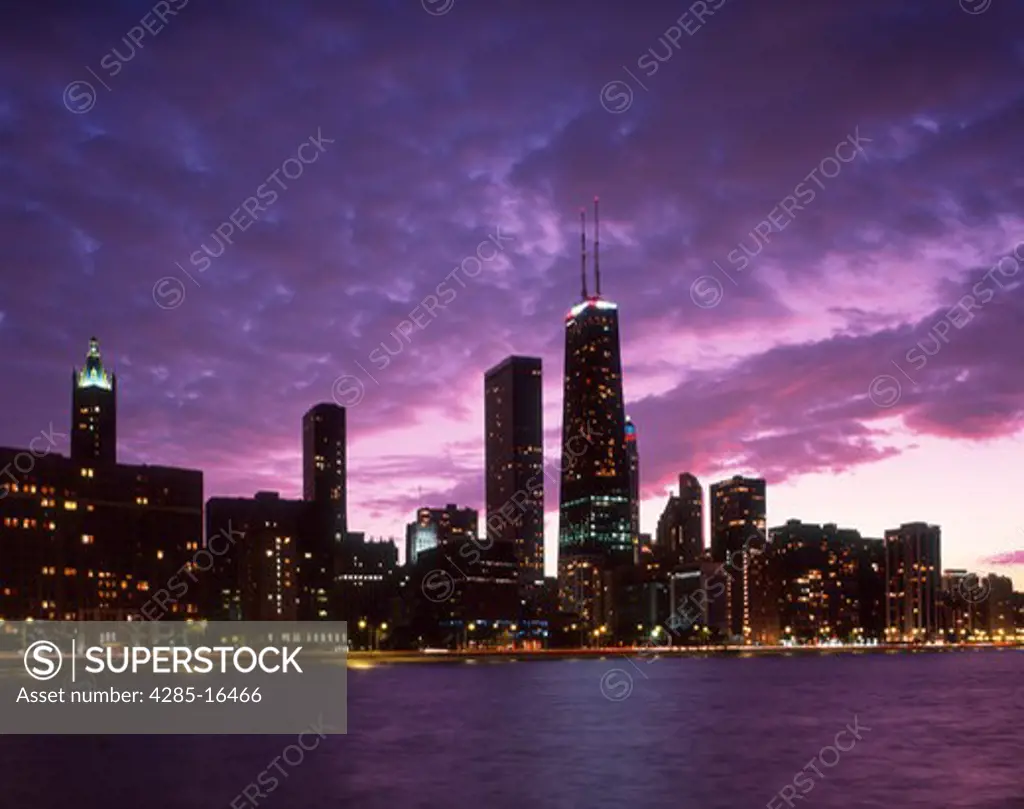 John Hancock Center and Chicago skyline and Lake Michigan, Illinois