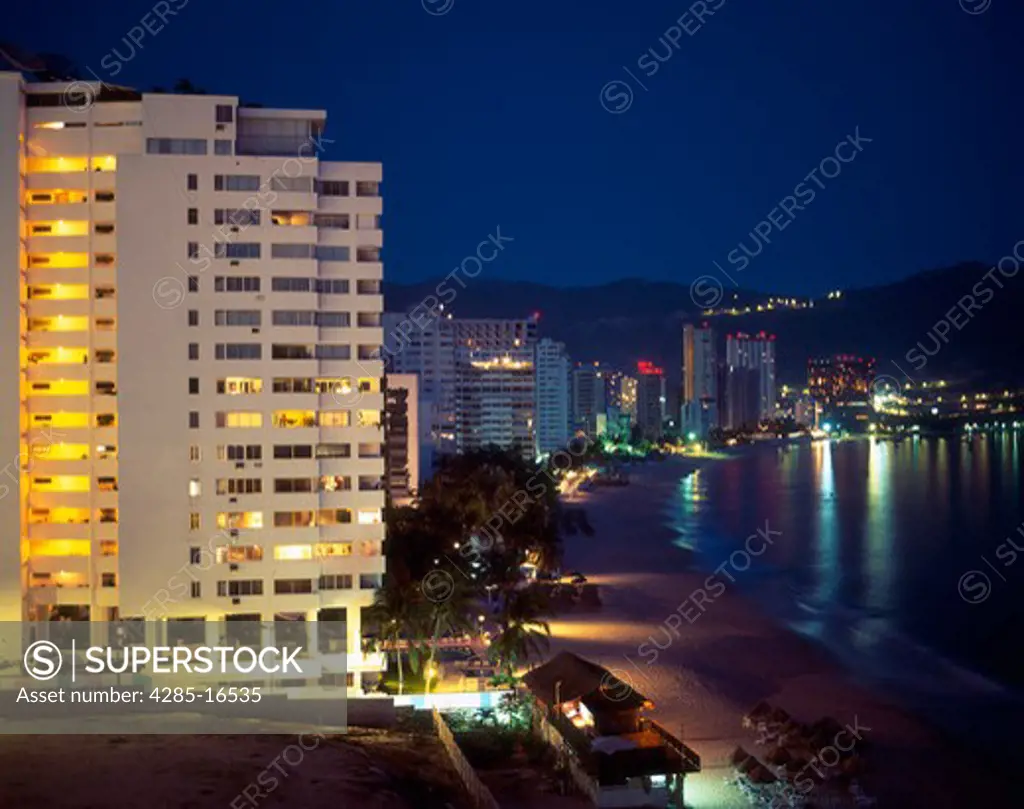 Acapulco Bay skyline at night, Guerrero, Mexico