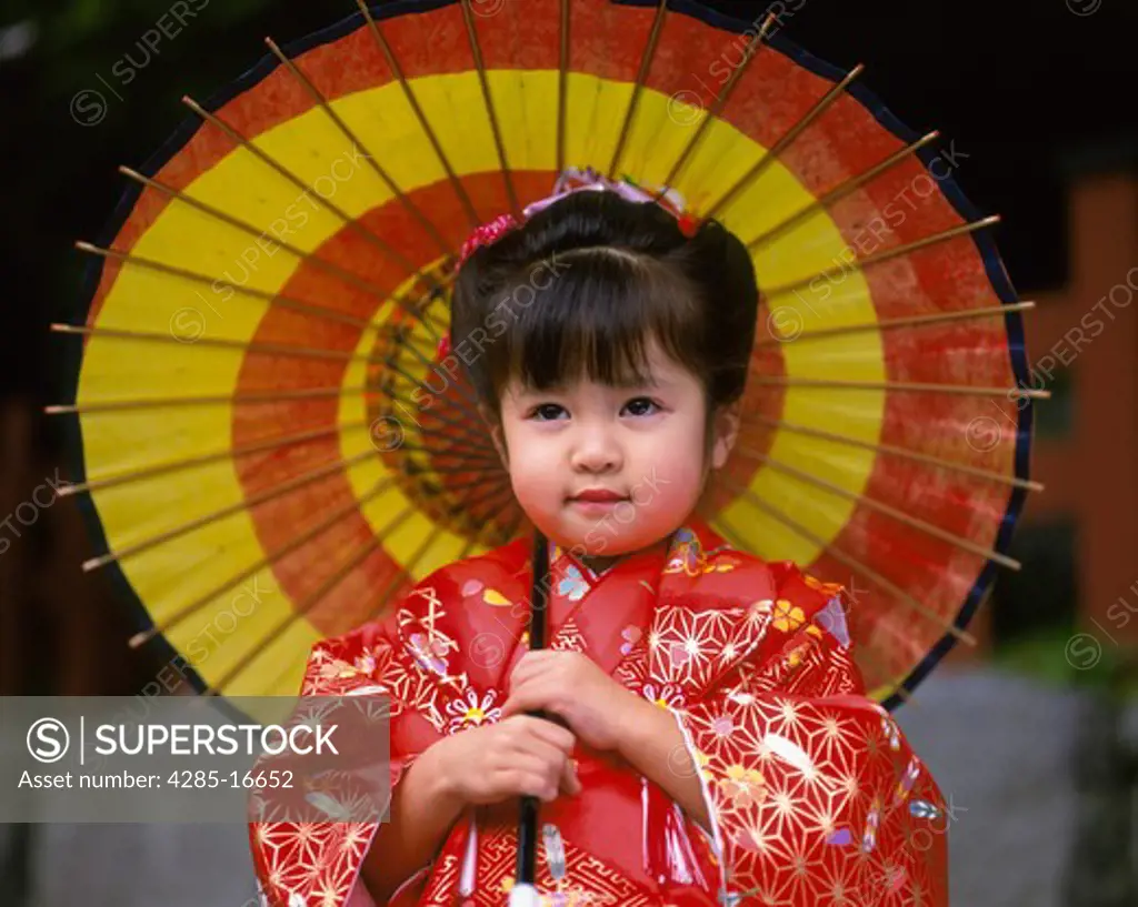 Child in Kimono for Shichigosan Festival for 3,5,7 Year Old girls in Japan