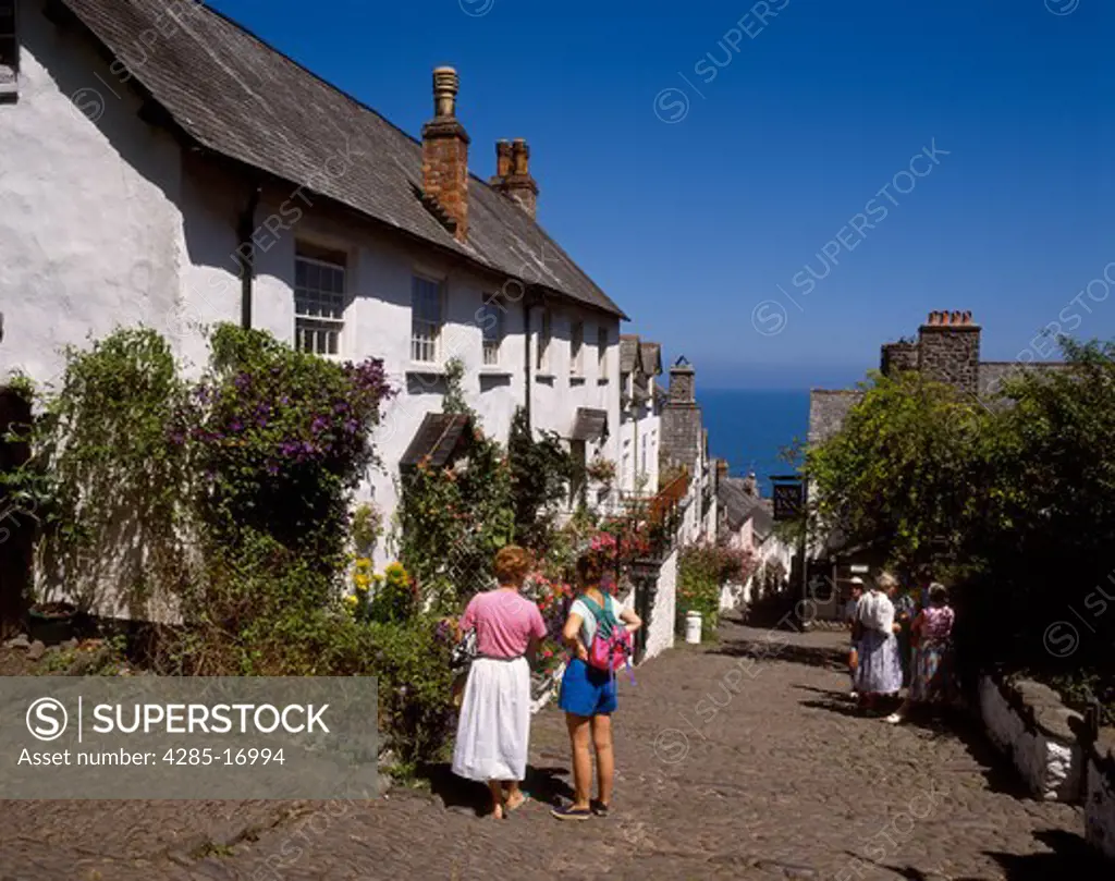 Cobblestone Street in Cloverlly a fishing village, Devon, England, United Kingdom ( Great Britain )