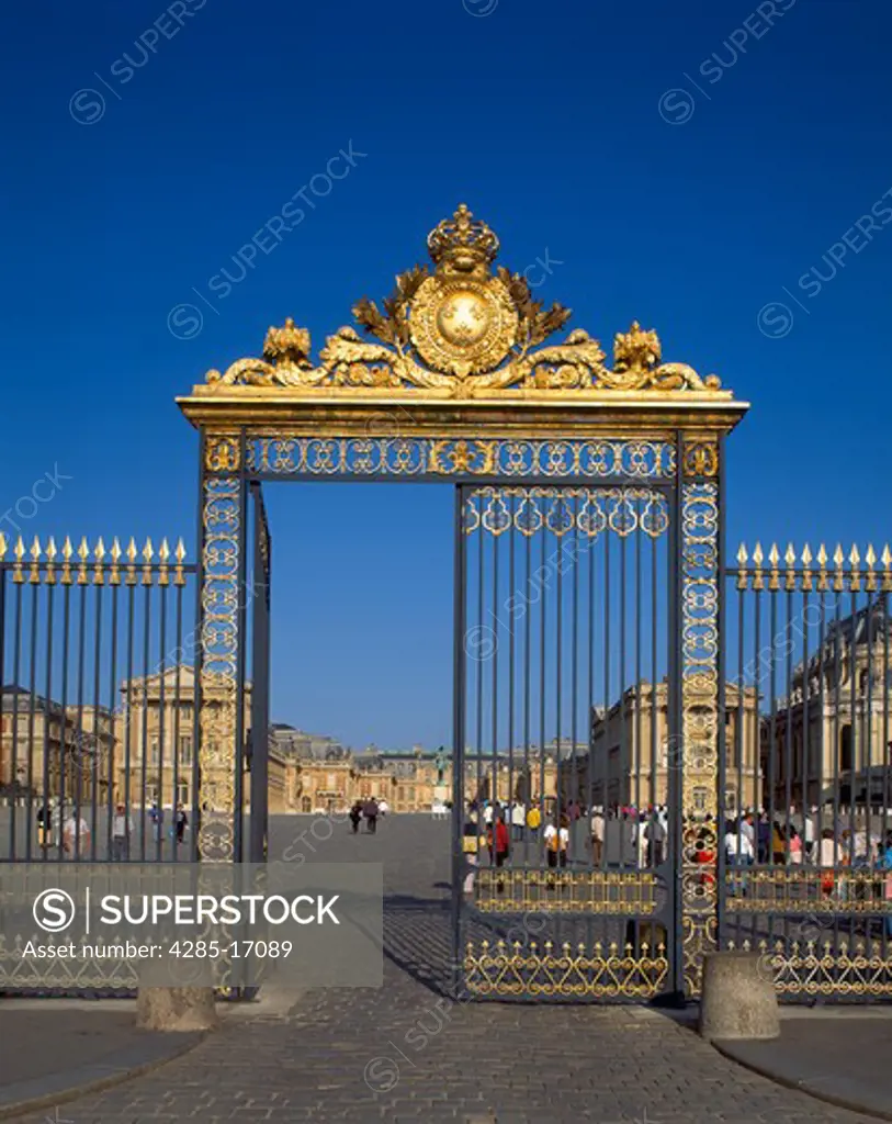 Palace Gate at Louis X1V Palace of Versailles, Versailles, France.  17th Century Baroque Architecture