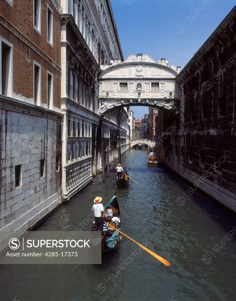 Gondolier and the Bridge of Sighs in Venice, Veneto, Italy