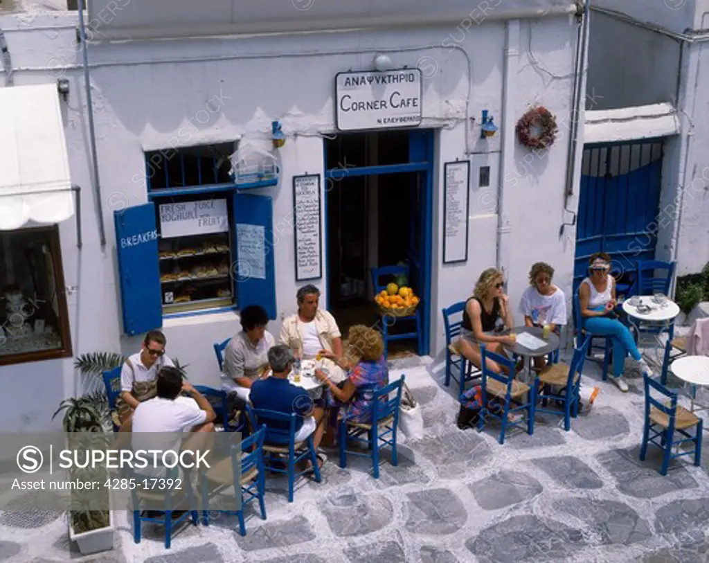 Outdoor Cafe at Mykonos, Cyclades, Greek Islands, Greece