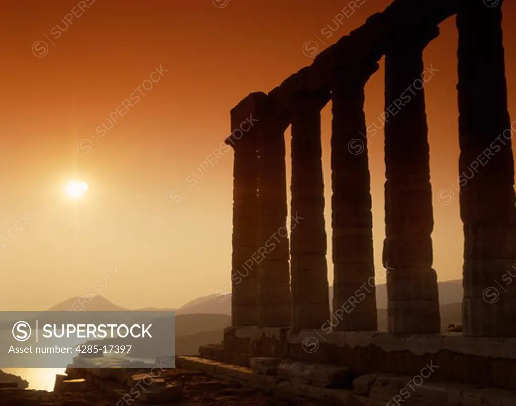 Temple of Poseidon, Cape Sounion, Greece on the Mediterranean Sea