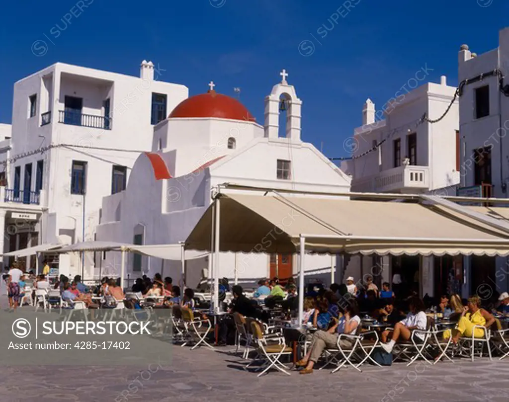 Outdoor Cafe at Mykonos, Cyclades, Greek Islands, Greece