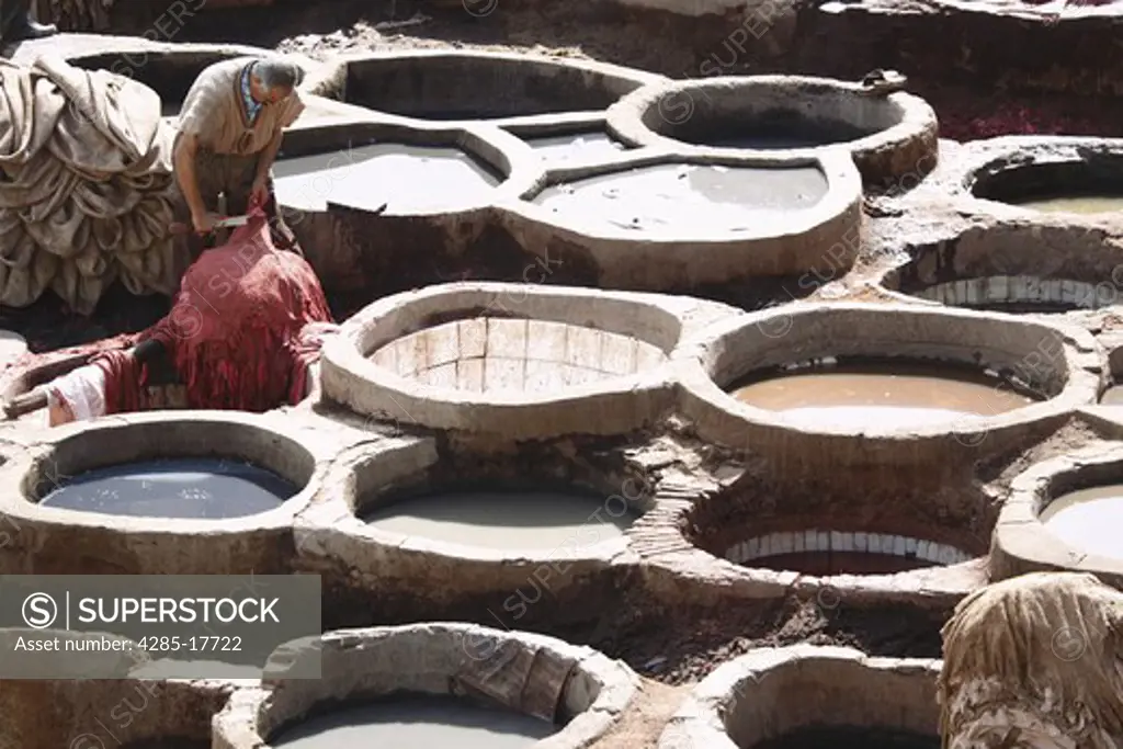 Africa, North Africa, Morocco, Fes, FŠs el Bali, Old Fes, Medina, Old Town, Medieval Traditional Tanneries, The Chouara Tannery